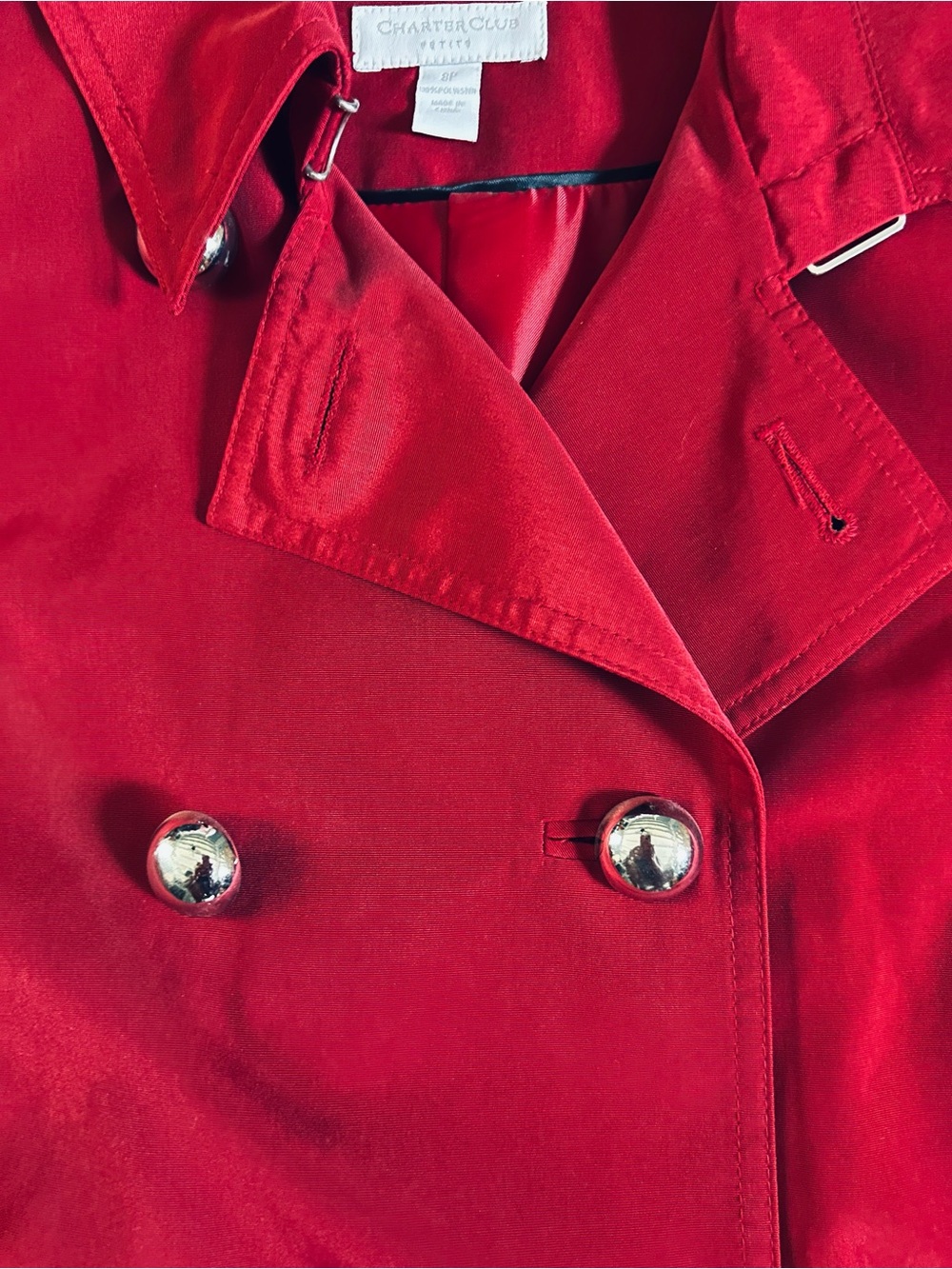 Charter Club Vibrant Red Double-Breasted Peacoat - Picture 4 of 5